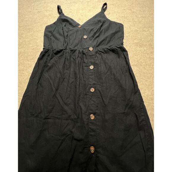 Maurices XL Black Linen Cotton Faux Wrap Midi Dress Coastal Boho - Picture 3 of 8